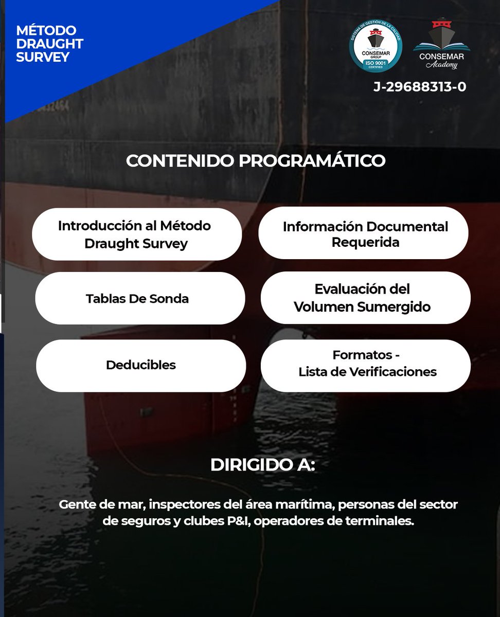 consemargroup1's tweet photo. ⚓ DOMINA EL MÉTODO DE LECTURA DE CALADOS DRAUGHT SURVEY

La precisión en la lectura de calados es clave para realizar evaluaciones confiables y respaldar operaciones marítimas con mayor seguridad y profesionalismo. https://t.co/dl8N7d0FAA