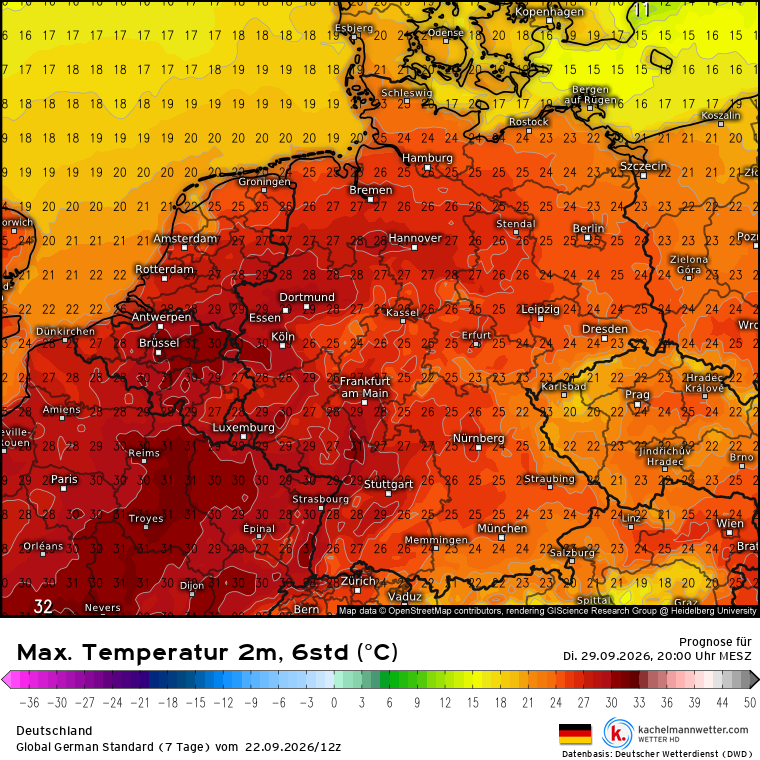 Kachelmannwettr's tweet photo. Der Sommer scheint nächste Woche nochmal richtig aufzudrehen. Die ersten Abendmodelle lassen stellenweise sogar nochmal 30 Grad möglich erscheinen. 
https://t.co/93Plp98h3f /LD https://t.co/rNrP5mpflB