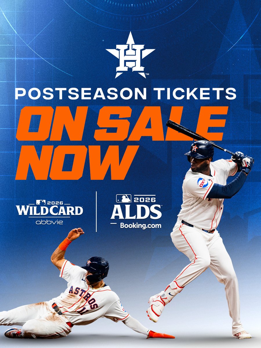 astros's tweet photo. Astros Postseason tickets for the AL Wild Card and AL Division Series are on sale now!

Get yours at https://t.co/IRElsgZbmg https://t.co/IpKNmnnALJ