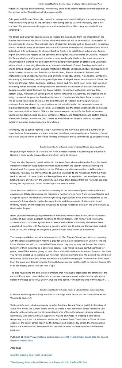 MasterBantering's tweet photo. @kadmitriev Amb. Michael Brodsky wasn't speaking allegory when he said Ukraine needed to be a "2nd Israel"👇

In fact that dovetails nicely with March 16, 2014 story by Hirsh Ostropoler &amp;
I. Z. Grosser-Spass, on 'Israel's Secret Plan for a 2nd Israel in Ukraine'👇 https://t.co/LDbX2084UH