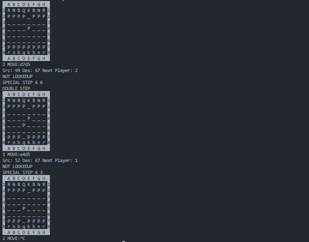 Titan_06_'s tweet photo. So Today's update on the chess engine:

~ Implemented the double step of pawns on starting square
~ Diagonal Capturing by pawns
~ En Passant

Less Work today because college and headache :(

Praying for a better tommorow ong 🙏 https://t.co/tIqCIASAME
