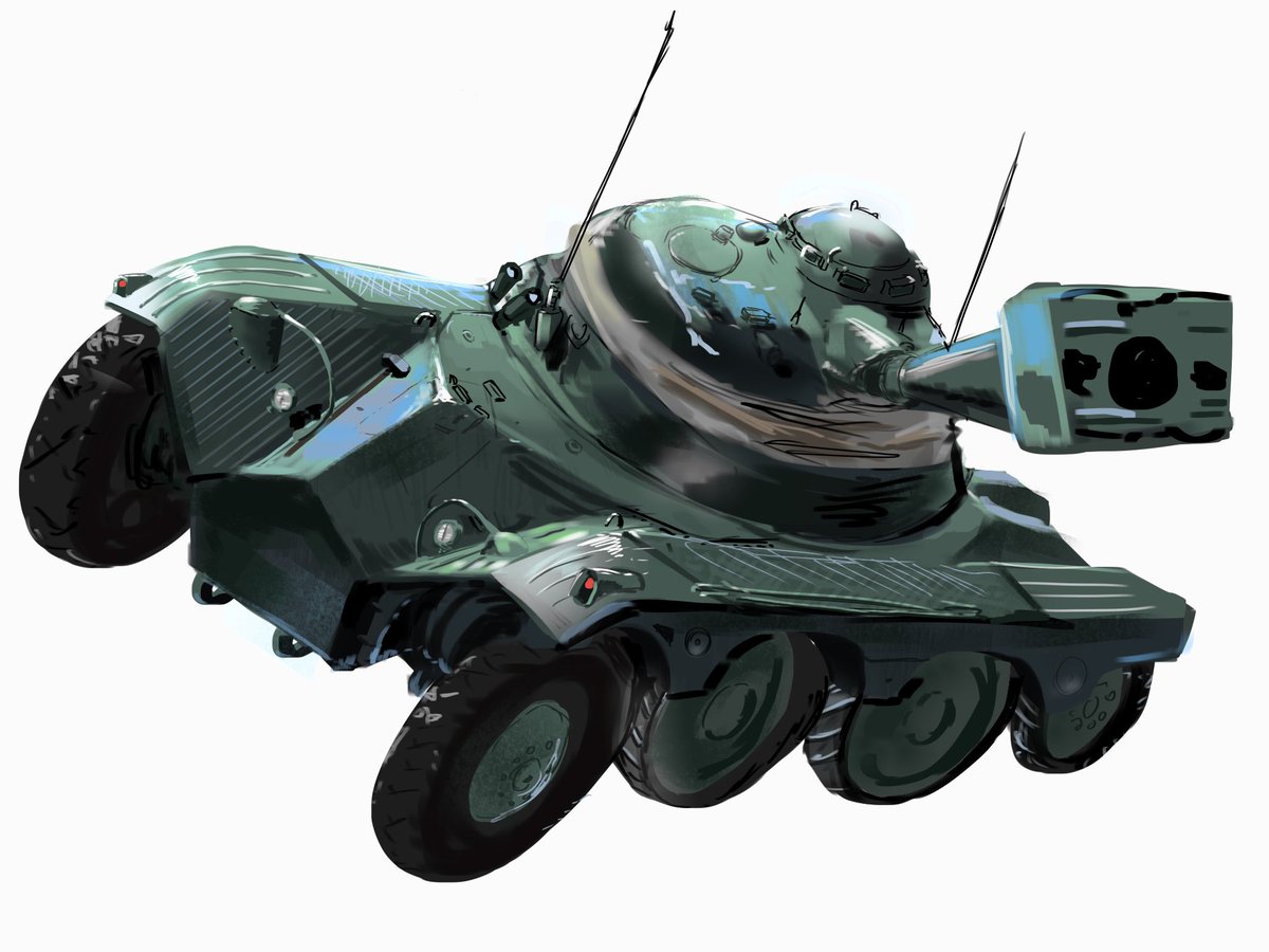tikasame325's tweet photo. イラスト【フランス変態装甲車：パナール E.B.R.】
・前後に時速115kmで爆速走行可能
・舗装路は4輪、悪路は中央の金属ギザギザ車輪を降ろして8輪駆動に変形
・砲塔が丸ごと動く「揺動式砲塔」で小柄なのに重火力。
最高に変態なフランスの傑作偵察車。
＃ミリタリー ＃戦車 ＃厚塗り #WoT #WarThunder https://t.co/EHV3ARMq2V