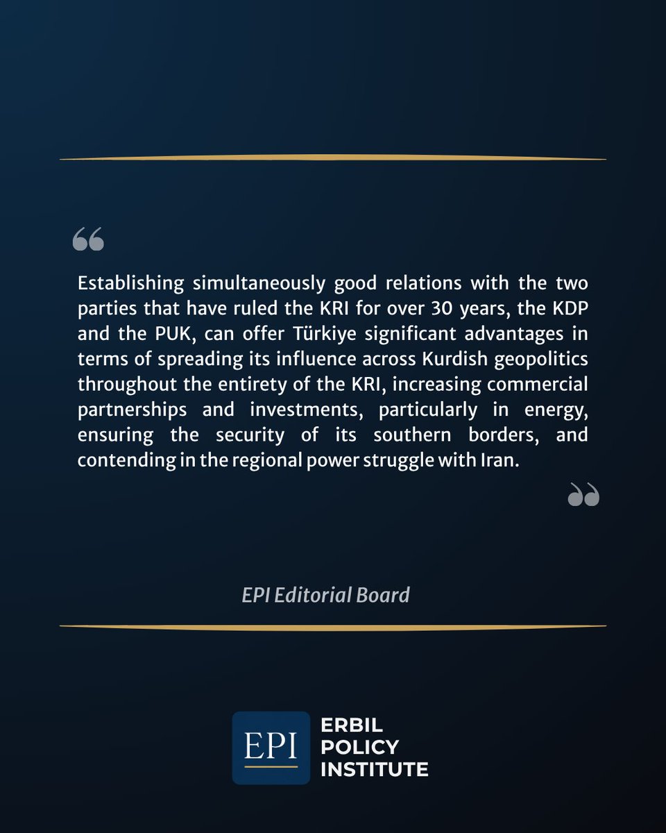 erbilpolicyinst's tweet photo. #NEW

The Erbil Policy Institute (EPI) examines how Türkiye-KRI relations are evolving along the Ankara-Erbil-Sulaymaniyah axis amid the restoration of Türkiye-PUK ties, as well as the potential implications of this transformation.

https://t.co/zpcRbLUqwv https://t.co/TqLicBPnPY