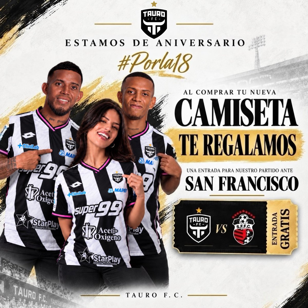 TauroFC's tweet photo. 🖤🤍 ¡ESTAMOS DE ANIVERSARIO Y TE REGALAMOS UNA ENTRADA! 🐃

Al comprar tu nueva camiseta del Torneo Apertura 2026 en nuestra casa club, te revelamos una entrada para nuestro partido ante San Francisco 🐃🎟️

#Lahistoriacontinúa  #Construimoslegados  #Porla18 https://t.co/sVh6MjAyWz