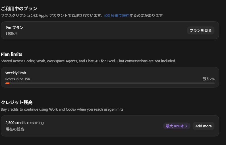ai01_worklab's tweet photo. Codexを使いすぎて、週間の残り2％。

「リセット来るかな…」と待つつもりが、気づけばクレジットを購入してました。

AIには「一度確認してから進めて」と指示するのに、深夜の自分は確認なしで決済する。

先にリセットすべきは生活リズムでした。

#Codex https://t.co/LHvvWlVbPy
