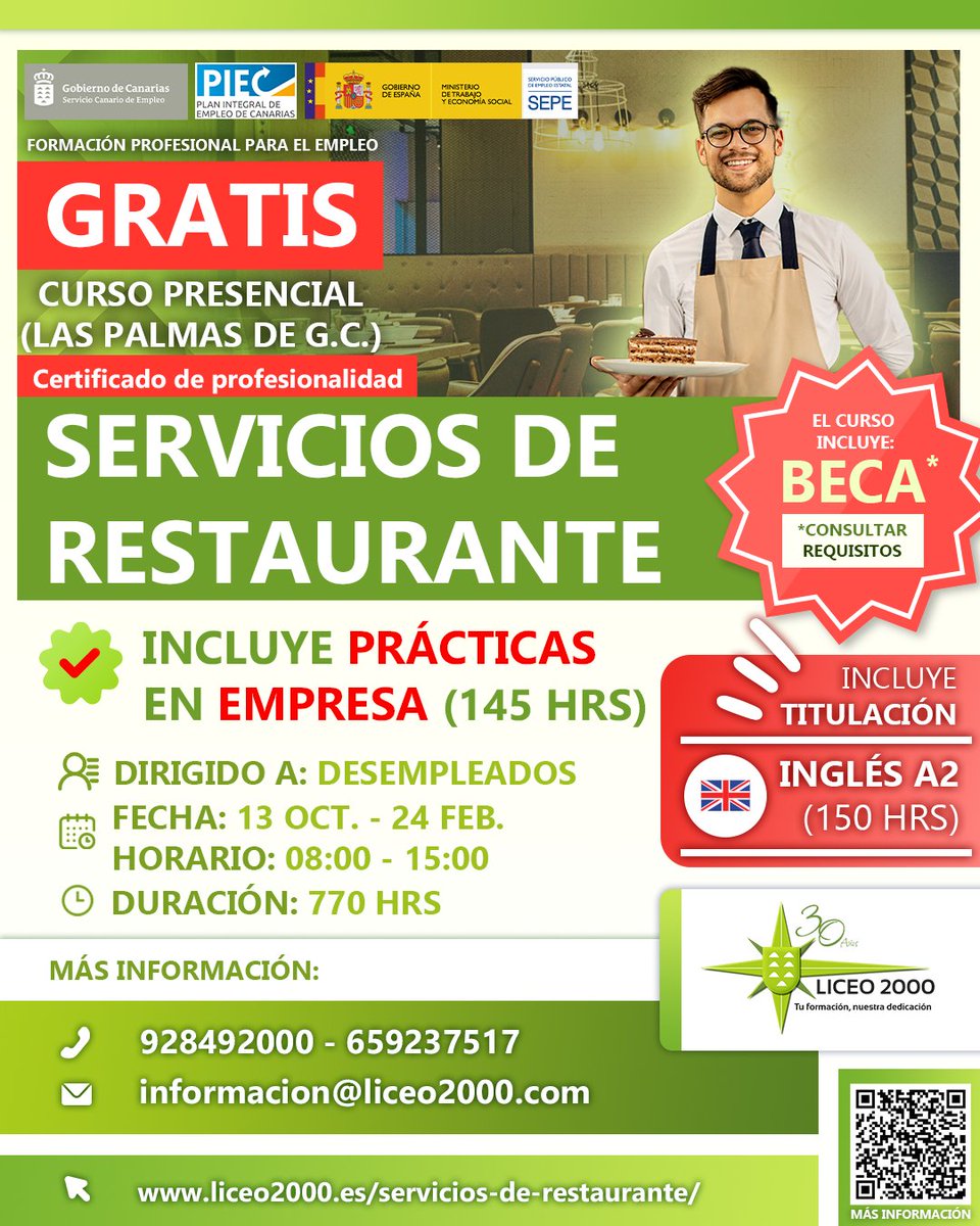 LICEO2000's tweet photo. [CURSO GRATIS]
🍽️𝗦𝗘𝗥𝗩𝗜𝗖𝗜𝗢𝗦 𝗗𝗘 𝗥𝗘𝗦𝗧𝗔𝗨𝗥𝗔𝗡𝗧𝗘

Para más información:
✉️ informacion@liceo2000.com
📞 928290888
🔎https://t.co/pd3LqeCa2p

#Liceo2000 #FormaciónGratuita #ServiciosDeRestaurante #Restaurante #Hostelería https://t.co/XidZZpCz4g