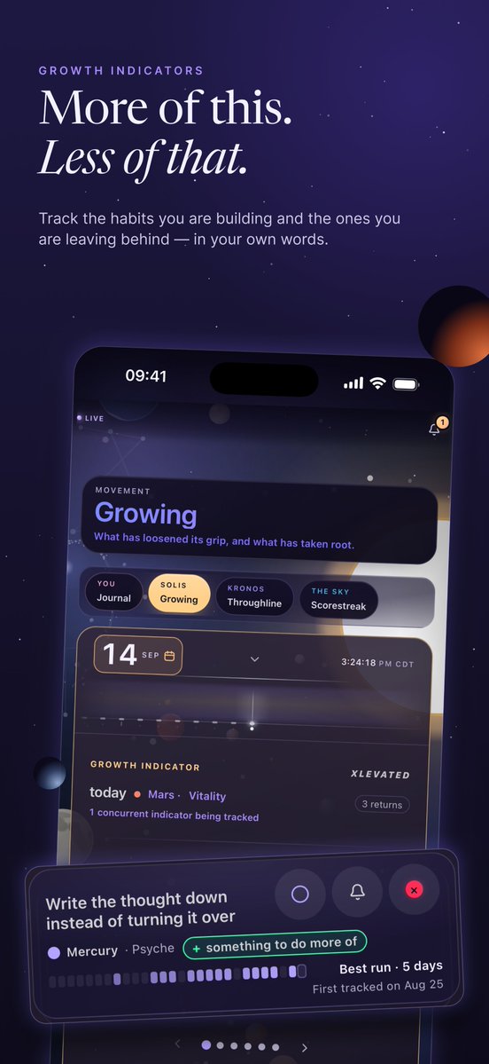 onedarkvader's tweet photo. @lightsilver323 We built a personal coaching and growth application – XLEVATED. Every day/week, it writes a podcast episode about you, from what you wrote, how your days moved, and the sky you were born under. Then it reads it to you.  Not a horoscope – 13 Traditions &amp; 13 Languages supported! https://t.co/OR3TvLf5Xz