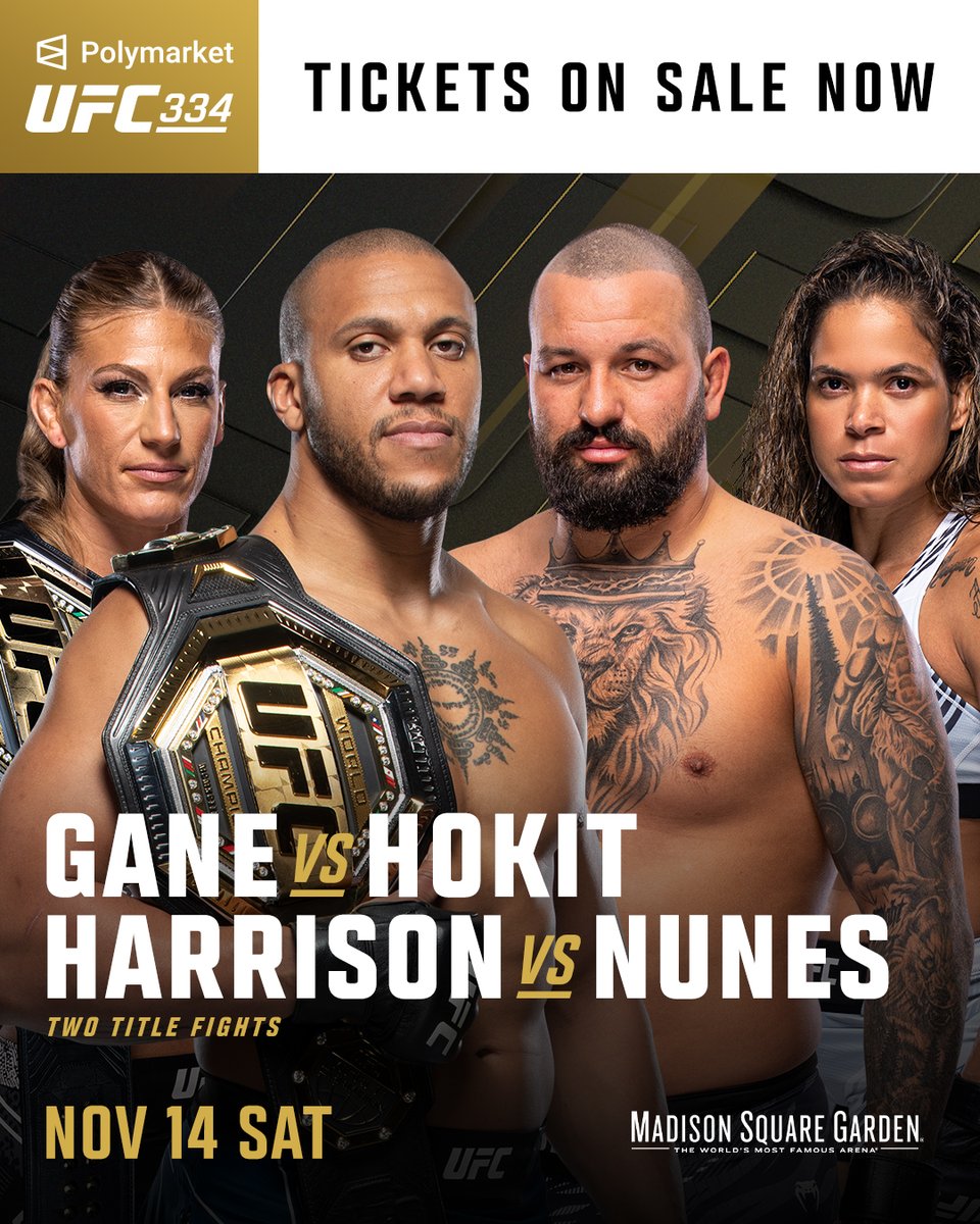 #Polymarket #UFC334 tickets are on sale now!

Tickets here: <https://t.co/lwF4hh7Zyt> 
 [📷](https://pbs.twimg.com/media/HS1l5JPaYAAlPMR.jpg) https://pbs.twimg.
