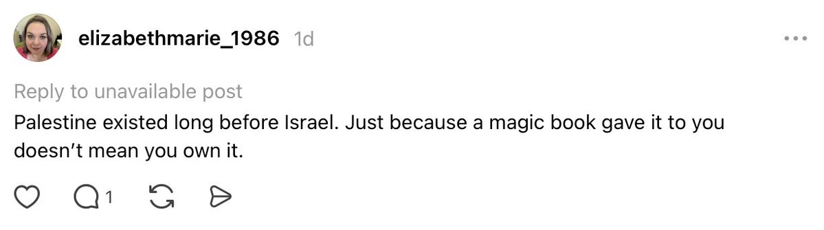 StopAntisemites's tweet photo. Meet CA-based Elizabeth Gunther, an employee of Prodesse Property Group.

Gunther says she wants to perform an "anti-genocide" song during Hanukkah so Zionists feel like they have been "smacked in the head with it."

When asked to leave Jews out of it, she responded: "How do we leave them out of it if they’re supporting/committing genocide?" 

In another post, she claims a "magic book" gave Israel to the Jewish people. 

Given that Gunther works in property management, Jewish residents deserve to know whether her position could give her access to their homes.