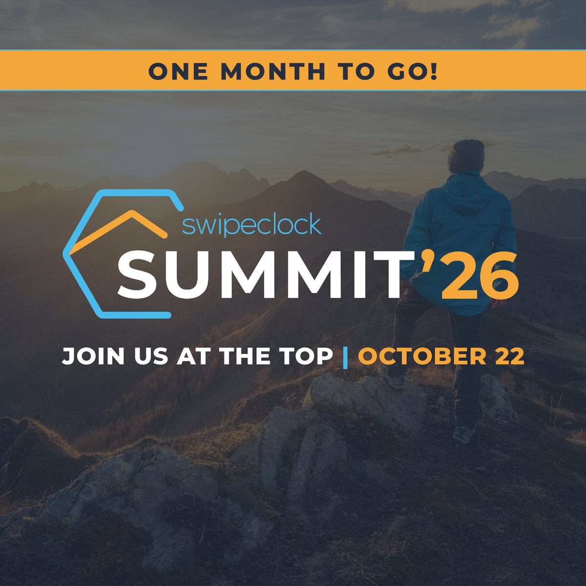 Swipeclock's tweet photo. 1 month to go until Swipeclock Summit 2026! This is your reminder to lock in your spot before the big day.

Register now: October 22, virtual, free to attend.
https://t.co/wLV3oGKrSq

#SwipeclockSummit26 https://t.co/n9aD1T6yYx