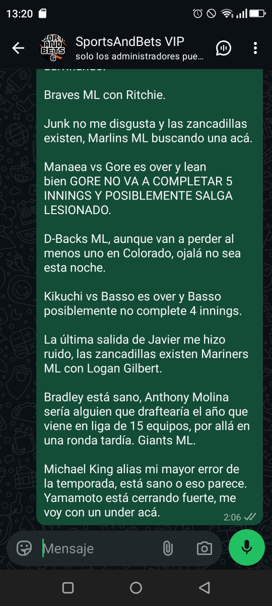 SportsAndBets6's tweet photo. Esto lo pasé en la madrugada en el grupo del Magazine.

Espero que mi forma de ver el béisbol les sea de ayuda. https://t.co/CKAv73FTmT