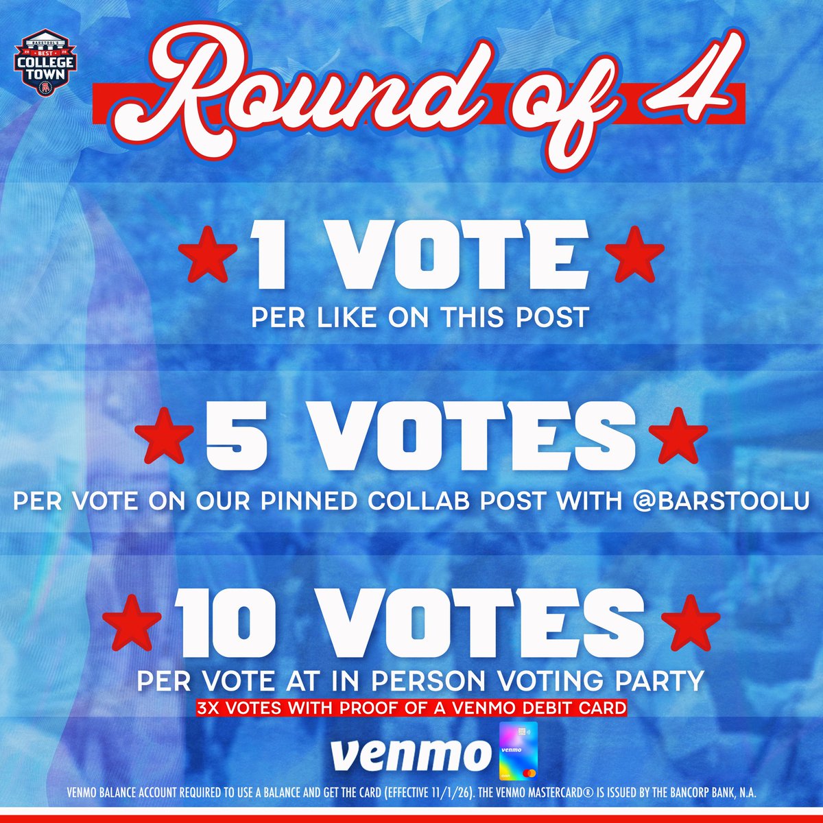 BarstoolClemson's tweet photo. 🔥 Round of 4 Voting is LIVE 🔥

CLEMSON isn’t done yet‼️

SWIPE TO SEE HOW TO VOTE 

Barstool is coming to town Friday for an in-person voting party 🎈 

⏰ Voting ends Friday at 11:59 EST

Presented by @Venmo https://t.co/eEiKz2sUbz