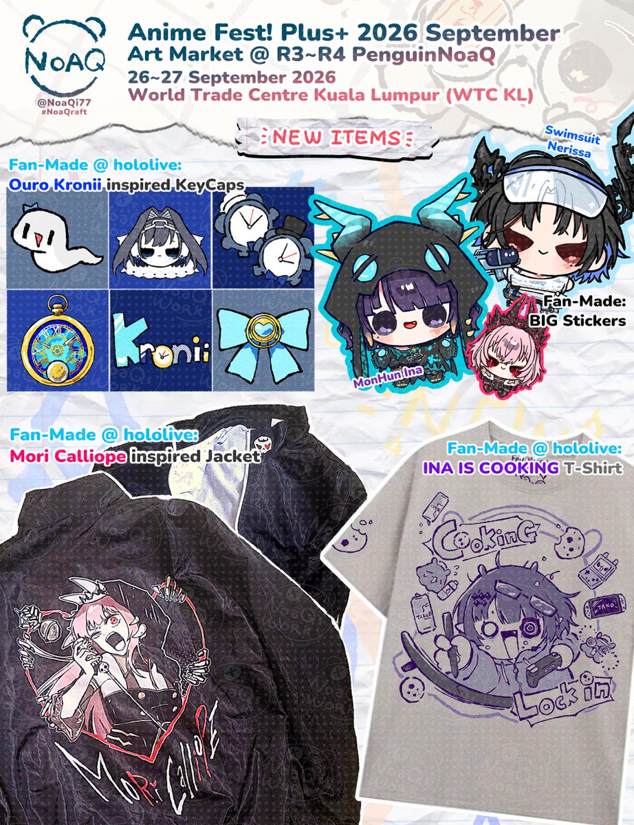 NoaQi77's tweet photo. Hello! Me @PenguinBigBro and vvian_v.v (Insta) will be attending this weekend's #animefestplus2026 !

Here are the new stuff I'm bringing this time🙏
We are at R3~R4 PenguinNoaQ! See yall soon!✨

Pre-Order are not available this time🙏

✍ #NoaQraft
#animefestplus https://t.co/hfcpAlI0uT