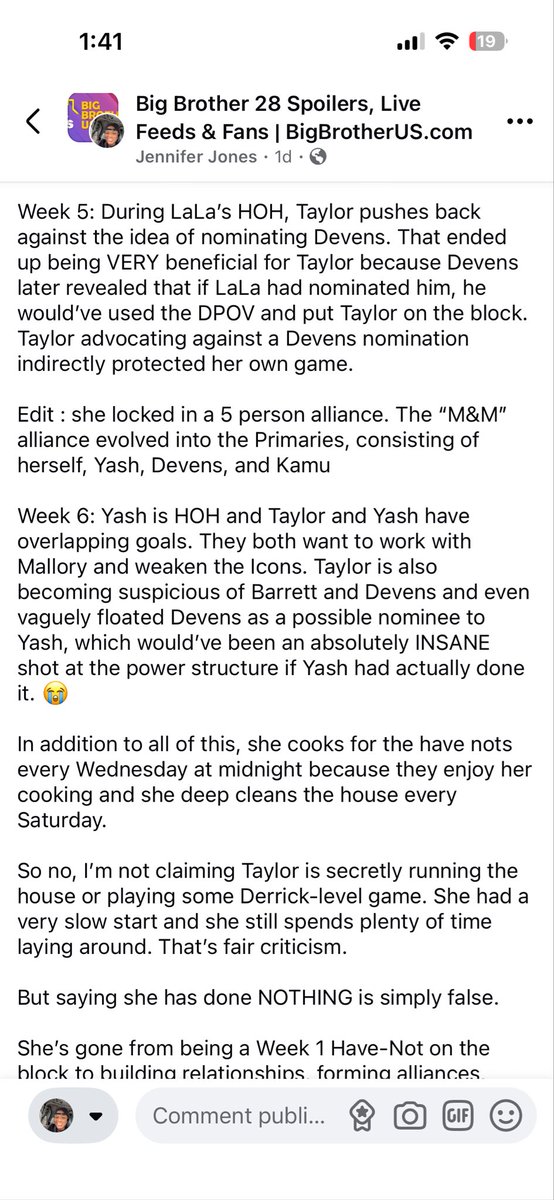 AstroTeaReport's tweet photo. People already trying to undermine Taylor’s game when she’s done so much. I’ll even add on to what’s below from after Week 6 and elaborate on what she’s done since then #BB28 https://t.co/uqONJEnBSy