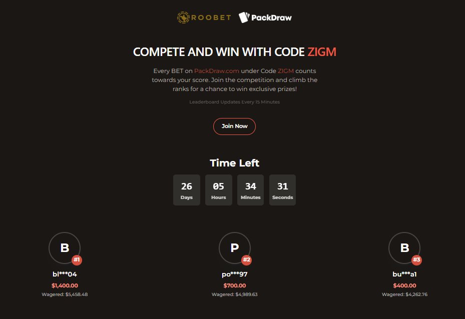 ZiGmReal's tweet photo. 🏆 $3,000 PACKDRAW LEADERBOARD IS NOW OPEN! 🏆

🔗 Play here:https://t.co/Gv3kahzCgh 
🎟️ Promo code: ZIGM

🚨 $20 GIVEAWAY 🚨
1️⃣ RT this tweet ♻️
2️⃣ Tag a friend 🗣️

Good luck! 🍀 https://t.co/NKMIeFU6oN