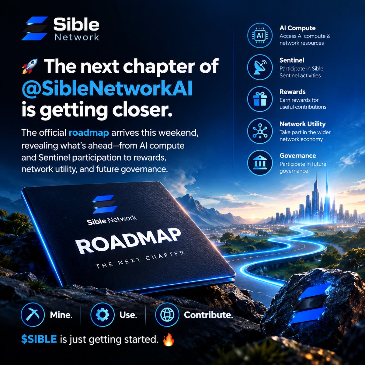 hanif654563's tweet photo. The next chapter of @SibleNetworkAI is getting closer.

The official roadmap arrives this weekend, revealing what’s ahead—from AI compute and Sentinel participation to rewards, network utility, and future governance.

#SibleAI #SIBLE #SibleNetwork @CryptoGuyScale @chrisP_sible https://t.co/TS23RxjSnR