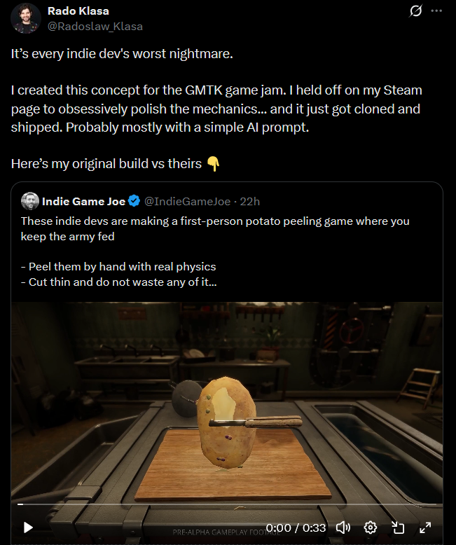MrAente's tweet photo. İşte bu Hyper Casual pandemisinin Steam & Indie oyun versiyonu.

Son iki gündür indie oyun üreticilerinin dikkatini çeken bir tartışma Indie Game Joe'nun  attığı tweet ile "iddialara göre" AI ile yapılan ve aslında taklit olan bir oyunu paylaşıp popüler etmesi ile başladı. 
(Sonradan ilk fikrin sahibi oyunun hangisi olduğunu bilmediğini ifade etti, zaten aşağıda okuyacağınız WOT'un amacı bu oyunların ne kadar büyük bir dilemma okyanusu içinde yüzdüğünü göstermek)

Paylaşıma konu olan ve çalıntı olmakla suçlanan ekip diğer projeden haberdar olmadıklarını ve isterlerse proje dosyalarını paylaşarak AI olmadıklarını da kanıtlayabileceklerini söylediler.

Peki bunun ne önemi var? 
Üzülerek söylemek zorundayım ama hiç bir önemi yok.

Konu artık hangi oyunun ilk oyun olduğu veya orijinal fikir olduğu üstüne tartışmaktan çıktı. 2 hafta kadar önce de samanlıkta iğne arama oyununu ve Steam'de 2 haftada çıkan 4 farklı kopyasını konuşuyorduk hatırladınız mı?

Gelelim 'Patates Soyma' oyununa, bu fikir elbette "groundbreaking" bir fikir olmamakla birlikte bundan bir oyun çıkarma kararı da günümüz oyun üretim trendi içerisinde "cesaret ile alınmış bir karar"dan öteye bir özellik taşımıyor.
Durum burada iki oyunun da küçümsenmesi değil şu an içine girdiğimiz basit fikirli ve mobildeki hyper casualları hatırlatan oyun trendin ne kadar acımasız olduğu.

Artık oyunu kimin önce yarattığı değil, kimin önce çıktığı daha önemli hale geldi.
Birisi sosyal medyada çok konuşulacak ve milyonlarca erişim alacak bir fikir bulur, birisi ondan 10 gün önce piyasaya çıkarak "bu orijinali miydi yahu" diye sormayacak, veya konu hakkında en ufak fikri bile olmayan binlerce kişiye oyunu satabilir.
Tek yapılması gereken şey hızlı olmak, "Yavuz hırsız ev sahibini bastırır" mottosuyla hareket etmek (Bu davranışı olumlamıyorum)
Ha bu arada siz böyle bir fikri bulduğunuz ve gerçekten hızlı olduğunuzu sanarken Roblox sunucularında 20 klon oyununuzun çıkmış olabileceğini hesap etmeyi de unutmayın :D

🔎Indie oyun geliştiriciler için trend kovalamak neden riskli, hele ki bu son dönem trendini?

Önce friendslop ile basit ve eğlenceli oyunları hızla çıkarabileceğimiz fikrini çok başarılı örneklerle gördük.

Sonra sadece "bir basit fikir ve mekaniğin ne kadar başarılı olabileceğini anlayan" birileri 'Kaotik bir ortamı düzenleme ve rahatlama', 'Bir şeyi arayıp bulma ve rahatlama' gibi esasında bizim uzun yıllardır, internette temizlik videolarında gördüğümüz Visual ASMR hissine benzer bir hissi kaşıyarak tabiri caizse pıtrak gibi biten bir akımı başlattı.
Ördek diz, kitap diz, şarap mahzeni diz, geçen gün bir bunker diziyorlardı, ondan önceki gün süper market.

Bu oyunları yapmak biraz işi bilen bir developer için 30 günde markete sürülebilecek kadar kolay oyun fikirleri. (Aranızda bunu 15 günde yapabileceklerin yeteneğine hakaret etmek istemedim sorry LOL!) 
Asset store'dan oyunun büyük kısmını alabilir, tek bir mekanda geçen oyunu yapabilir ve Steam'de aynı ayın sonunda satışta olabilirsiniz.

İşte tam da bu sebeple mobilin Hyper Casual trendi iddasının altı hatrı sayılır şekilde dolmaya başlıyor. Önemli bir fark burada milyonlarca dolar reklama yakamadığınız için viraliteye belinizi bağlamış durumdasınız. Bu da sizi bu trendi cebinde reklam bütçesiyle gelen (ve cidden mobil stüdyolardan tam bu hedeflerle gelen geliştiriciler var, bu gerçek) yapımcılara karşı daha da dezavantajlı hale de getirebilir

İyi de ne yapalım, oyunumuzu sosyal medyada göstermeyelim mi? 
Video atın, tweet atın dediler attık şimdi cezalandırılacak mıyız?

Bunu sen yanıtla,

-Yaptığın oyun ufak ve eğlenceli bir fikre dayanan, çok hızlıca ürüne dönebilen bir fikir mi?
-Bu fikri gören birileri de kolayca benzerini yapabilir ve belki de senden bile iyi execute edip satış potansiyelini elinden alabilir mi?
-Bu kadar basit ve 'hyper casual' seviyesinde üretilecek bir fikri gösterdikten sonra 2 haftada piyasaya sürebilecek durumda mısın?

Peki bir başka daha soru sorayım, neden oyun yaparken trendlerin peşinden koşmak istiyorsun?

-Trendlerde ilk 3-5 oyun içerisine girersem hızlı yoldan para kazanabilirim. İyi bir REPO klonu olabilirim, iyi bir Peak klonu olabilirim, benim dizdirdiğim eşyaların fikri çok komik... Paraya ihtiyacım var anlasana... Bunların hepsi kabul edilebilir cevaplar.

Peki ya yapamazsan?
Yukarıda örneklediğim şeylerin üstüne şu gerçeceği de ekleyeyim, tüketici seni beklemiyor. Tüketici gözünde ürettiğin şeyin basitliği zaten biliniyor. Yaptığın oyun Steam platformunun 'Reels'ı, oyuncular seni 2-3 saat kaydırıp geçecekler.
Böyle bir oyun asla "saygın", "akıllarda kalan" bir oyun olmayacak. 
Türü sen başlatmadıysan, o basit fikrin bayrağını ilk sen dikmediysen büyük ihtimalle o ilk oyun gibi 30 milyon dolar falan da kazanmayacaksın :)

Fakat ben kimseye klon/varyant oyun üretmeyin demiyorum(Zaten geniş çerçeveden bakınca böyle bir şey teknik olarak nasıl mümkün olur bilemiyorum:).

-Oyunu 1 ayda bitirebilir misin?
-Oyunu tanıttıktan 2 hafta içinde Steam'de olabilir misin?
-Demo bile yayınlamadan tak diye oyuncuları içeri alabilecek misin?
-Sence oyunun içerikleri sosyal medyada ilgi uyandıracak cazibeye sahip mi? (Artık X milyon Y içinde Z'yi bul şakası çoktan bayatladı bile)
-Girdiğin trend çıkalı kaç hafta oldu? (Kaç ay bile diyemiyorum lol)
-Yapacağın oyunun kaç tane benzeri var, ilkinden sonra çıkanlar ne kadar sattı, satış trendi aşağı yönlü mü? Hala hareket alanı var mı?

Bunları yanıtladığında hala kendine güveniyorsan ya da "Ben bir ayda oyunu yaptım, hatta orijinalinin üstüne bir de bunu koydum ve şimdi çok daha iyi oldu!" diyebiliyorsan, hodri meydan. Oyuncular her zaman iyi fikre açlar.

Bu oyunların yapmayın, almayın demek kimsenin haddine değil. Oyuncu canı neyi isterse satın alır. Canı sıkılırsa bırakır. Biz oynaması keyifli oyuncaklar üretiyoruz. Onlarla nasıl ve ne kadar oynayacaklarına karar verecek olanlar oyuncular. Sadece insanların oyuncaklarından ne kadar kolay sıkılabildiklerini unutmayın. 

Peki ben ne yapardım?

"Ayrışmayan oyun ölür." 
Bu mottomu 1.5 aydır her gün kendime hatırlatıyorum.

Bir sonraki oyun projemizde de temel yaklaşımlardan birisi bu olacak. Vakit olursa ileride bu mottoyu daha uzun örneklerle yazarım. BB.