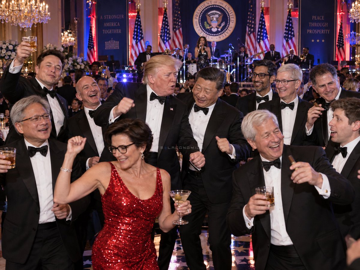 Teslaconomics's tweet photo. This week is going to be lit at the White House. 🔥

Xi Jinping lands tomorrow, and hasn’t been back for a White House state visit since 2015.

Thursday is the big day... the guest list is:
• Elon Musk, Tesla and SpaceX
• Jensen Huang, Nvidia
• Sam Altman, OpenAI
• Sundar Pichai, Google
• Tim Cook, Apple
• Jeff Bezos, Amazon
• Michael Dell, Dell
• Jane Fraser, Citi

All in the same room with Trump and Xi.

China represented about $21 billion of Tesla’s revenue last year - roughly 22% of the company. And around 626,000 Teslas were sold in China in 2025, about ~38% of Tesla’s worldwide deliveries.

Shanghai remains a massive part of Tesla’s business and Elon will be sitting in the room. 

If you own $TSLA, this is an important day.