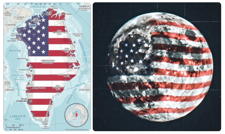 OldeWorldOrder's tweet photo. Now that we've conquered Greenland, the Moon should be up next. MERICA 🇺🇸 https://t.co/96FGIhHQUW