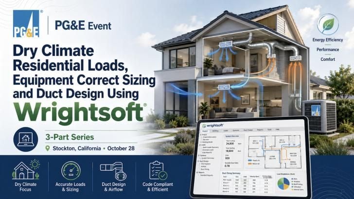 rateitgreen's tweet photo. Free 3-Part Training: Dry Climate Residential Loads, Equipment Sizing & #DuctDesign using #Wrightsoft, October 28-30, Online or in #Stockton #California https://t.co/3wKtY9pU5W @PGE4Me #HVAC #loadshifting #ducts #airflow #ventilation #HVACdesign #energycode #free #greenbuilding https://t.co/sXdfpVrW7j