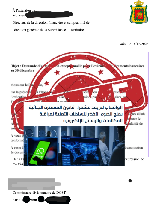 Yata_ghan's tweet photo. #DGST #DGSN
إلى جانب ان الوثيقة مزورة بالطبع، الا ان تداولها بين حسابات مختلفة على الوتساب يبقى أمر خطر، قد يلحق ب"#الديستي" إلى جحيم رقة التساؤلات"الدراع مكتلواش🥸"، وفي إطار الإحترام لا ينبغي طرحها هنا!
"عنداك على ظهري تجبد براءة قضية "تجسس الديستي على كبار المسؤولين"لأن...
1/2 https://t.co/xcFvAsTSn1