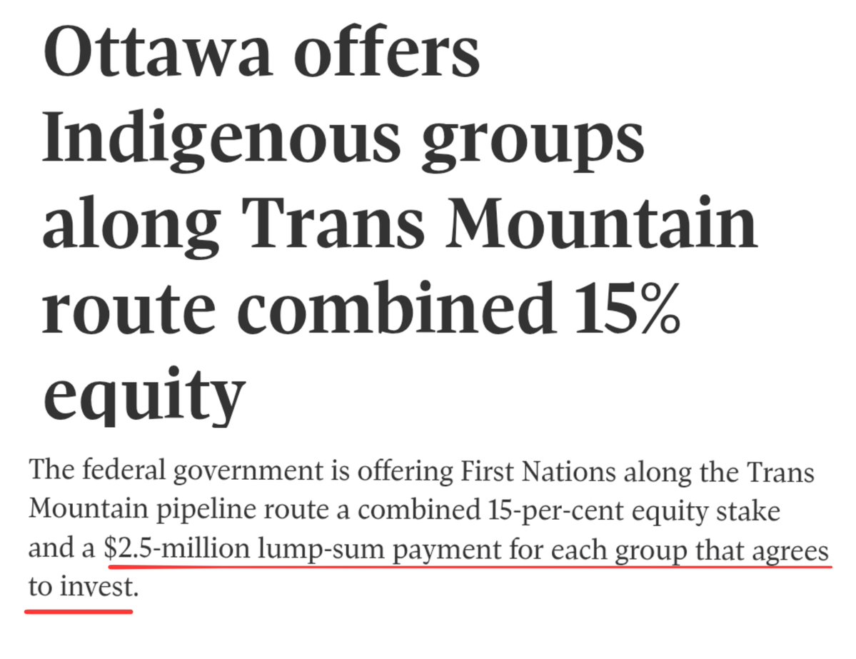 KirkLubimov's tweet photo. Do you want to build in Canada?

Then you need to bribe First Nations‼️

Liberals are paying a $2.5M to First Nations who agree to invest in the new west coast pipeline, investment that is backed by taxpayers.

Completely backwards.

WTF kind of a message are we sending to the world here??