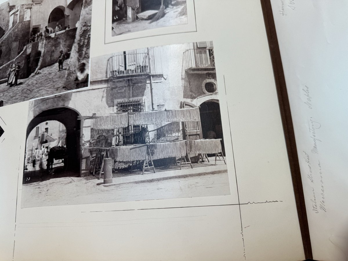 ELNnois's tweet photo. @TrueFactsStated @sheeshkabob66 Reminded me of my gr uncle’s photo of spaghetti drying on street racks in 1888 in Italy. Crazy! They were touring for a few months from their home in Denver. The photo album is at Princeton now. 😎 https://t.co/b7O3YEInZB