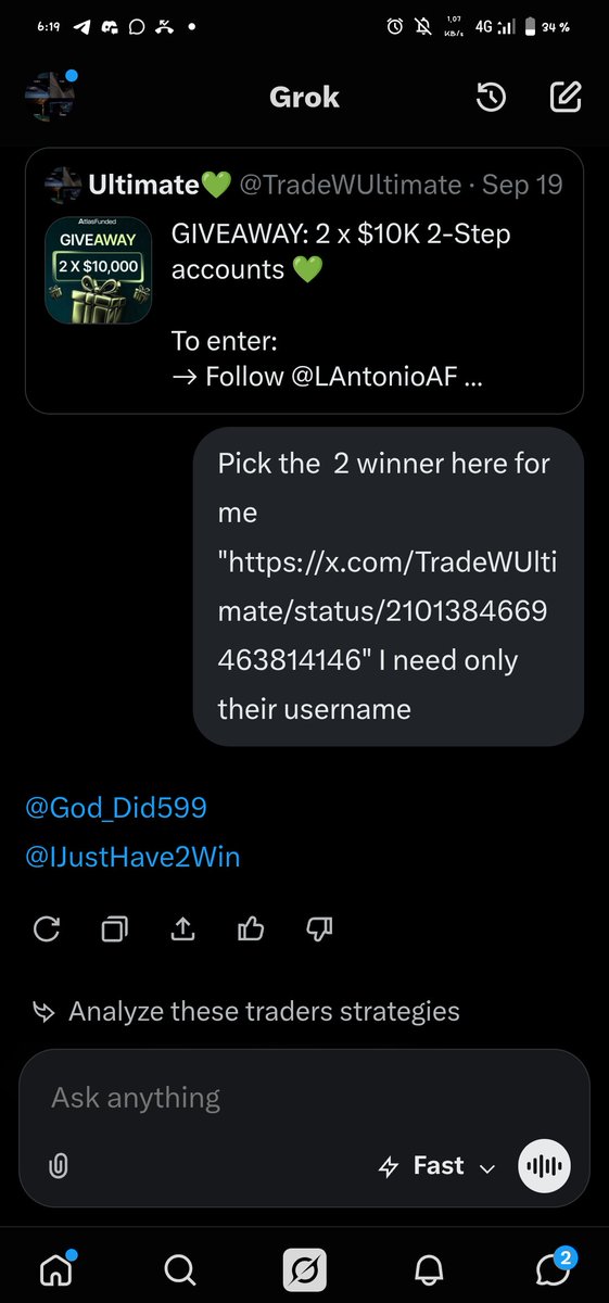 TradeWUltimate's tweet photo. 🎉 GIVEAWAY WINNERS ANNOUNCED! 🎉

Congratulations to the 2 lucky winners of the $10K 2-Step accounts 💚

🏆 @God_Did599  
🏆 @IJustHave2Win  

Winners, please open a ticket in the Atlas Funded Discord to claim your accounts:  
https://t.co/EagmCoy2le https://t.co/lYyGr11ZK1