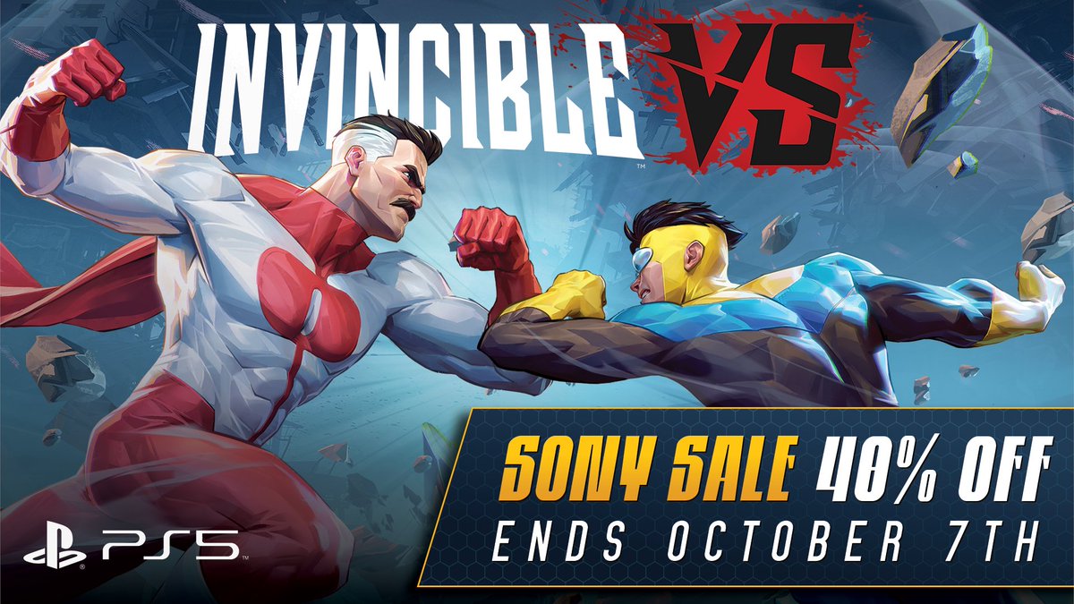 InvincibleVS's tweet photo. Summer's over, but the Sony Sale isn't! Invincible VS is 40% OFF until Oct. 7 on PS5.

Get in the fight in time for Season 2! 👊 https://t.co/dI1KJp6F1l