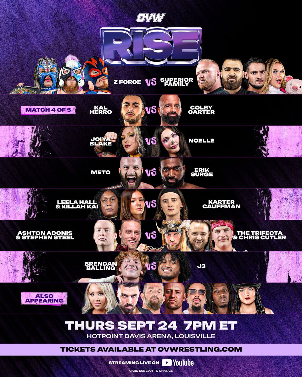 ovwrestling's tweet photo. Don’t miss the fallout to Fight Night on an all new episode of Rise! 

Live this Thursday on YouTube at 7pm ET

Tickets available at https://t.co/WCBISC0L3Y https://t.co/Q1zR4ByAem