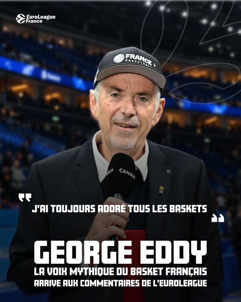 EuroLeagueFr's tweet photo. 🗣️ ITW du légendaire @georgeeddy2 

« J’ai toujours adoré tous les baskets », la voix mythique du basket français arrive aux commentaires de l’EuroLeague 👇

🗞️ https://t.co/OHoL1QR8fr https://t.co/SEKPqFL64z