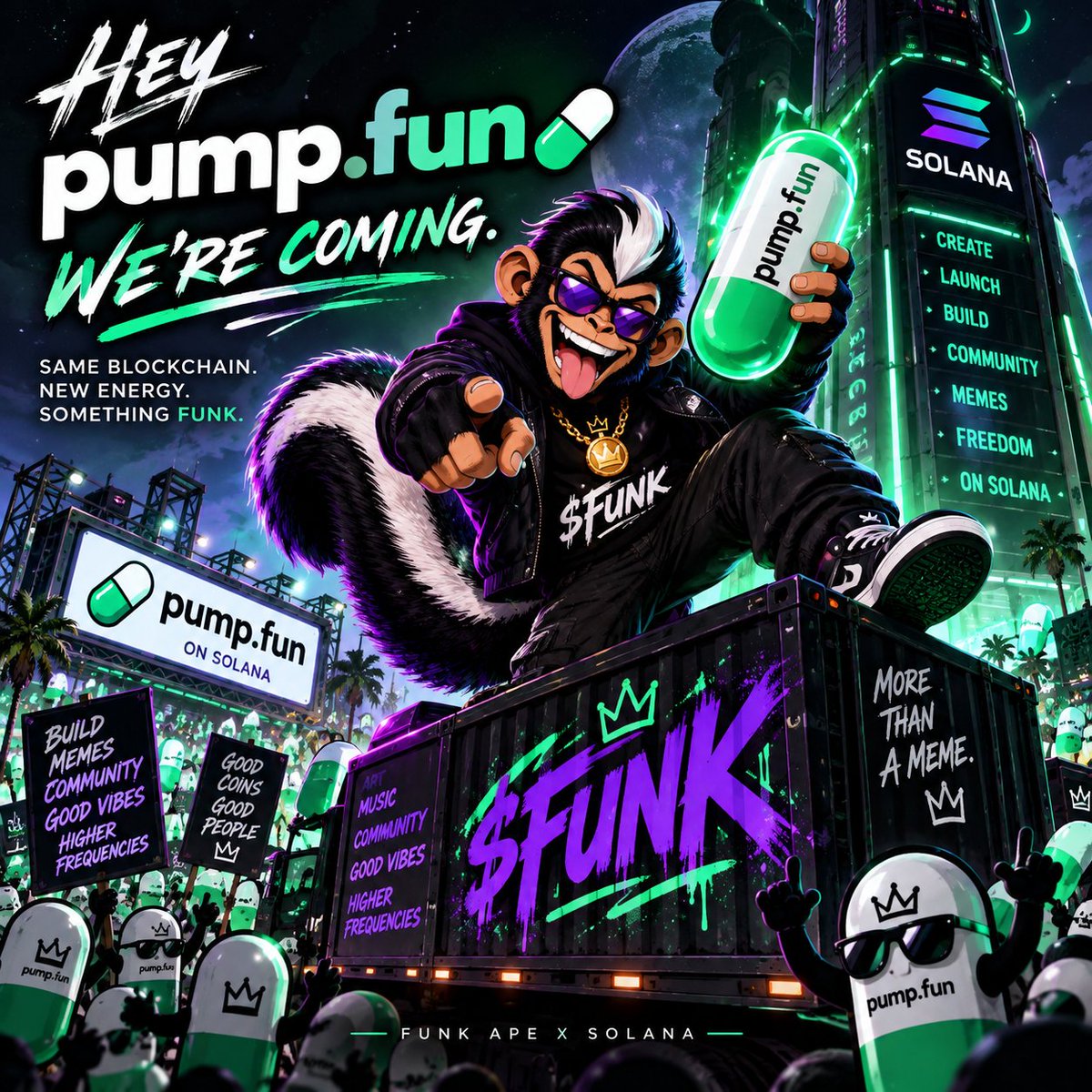 OfficialFunkApe's tweet photo. Hey @Pumpfun 👀💊
Hey @PumpfunEco 👀🔥
Funk Ape’s been building before the token even exists.
Brand,Story ,Community and Team Momentum building 
We’re not rushing it. We’re getting it right.
coming to Solana. 🦍🎸
Stay funky.
#PumpFun #Solana #FunkApe #memecoins1000x https://t.co/w77SRAOjcl