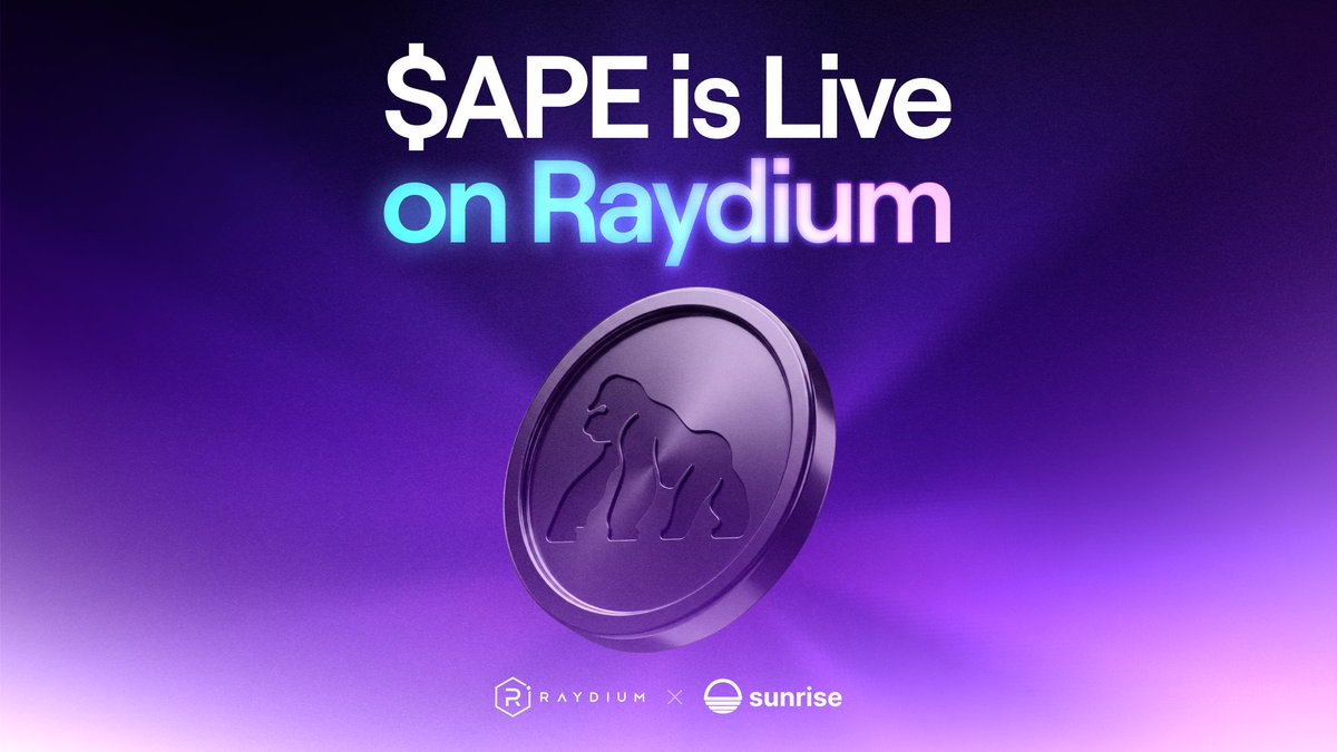 Raydium's tweet photo. $APE is live on Raydium.

ApeCoin is now trading on Solana via @sunrise. https://t.co/htWK5SaPP7