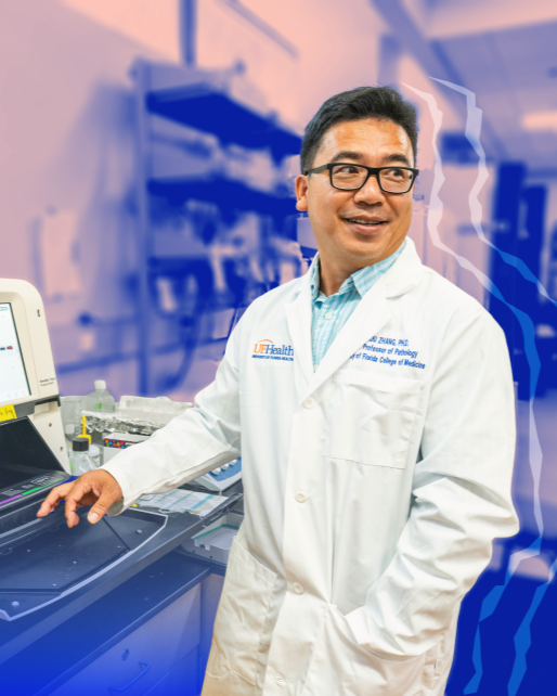 UFatWork's tweet photo. UF Professor Weizhou Zhang, Ph.D., recently led a multidisciplinary team of researchers to create a drug that effectively kills aggressive acute myeloid leukemia, or AML.

Read more on the Doctor Gator website 👇

https://t.co/xfvcn22WTC https://t.co/jbszTqlG5t