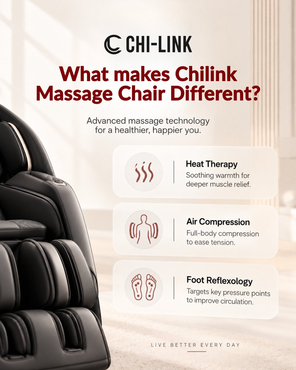 Chi_Link_MC's tweet photo. What makes a Chilink Massage Chair different?

It’s not just about getting a massage. It’s about having different ways to relax, all in one chair.

🔥 Heat Therapy adds soothing warmth while you sit back and unwind.

Get a FREE quote: https://t.co/bdngRmUBcO 

#Chilink https://t.co/CRP2mqnF3Y