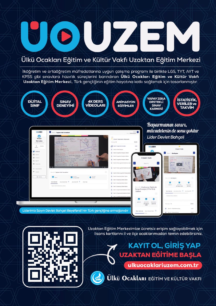 TurkesUmut's tweet photo. Genel Merkezimiz tarafından hazırlanan ÜOUZEM dijital eğitim platformunu teslim ettik.
İlkokul seviyesinden LGS, YKS ve KPSS’ye kadar destek sağlayan ücretsiz ÜOUZEM lisanslarını temin etmek isteyen tüm öğrencilerimizi İl ve İlçe Ülkü Ocaklarımıza davet ediyorum. 🇹🇷 https://t.co/gim6dTxVw0