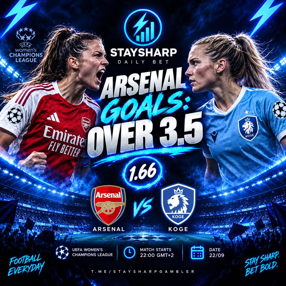 StaySharpGamble's tweet photo. ❗️Daily BET from StaySharp ❗️

⚽️ Soccer: Champions League
🔹 Arsenal vs Koge
🔸 Bet: Arsenal goals: Over 3.5
💰 Odds: 1.66

💲SEPTEMBER PROFIT: +$3,930
📊STAYSHARP DATABASE - https://t.co/qi854qszt1

🔥9 WINS in 12 PREDICTIONS

⏰ Game starts at 22:00 EEST https://t.co/Fhipp4KrhN