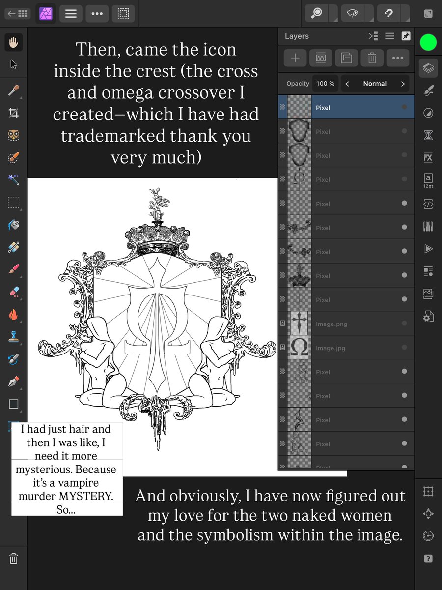DarwinFranb0's tweet photo. Fun Sunday night conversation about my debut novel, Nexus Crest, now out, and the crest connected to the vampire university. The photos show the artwork’s evolution and where the creative process led me. I love the final result, but I still https://t.co/CfPvJC9zZu