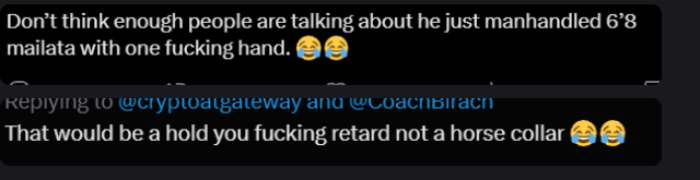 cryptoatgateway's tweet photo. @thers_pack @CoachBirach ahhaahahaahah fucking idiot https://t.co/UeAai4CsgM
