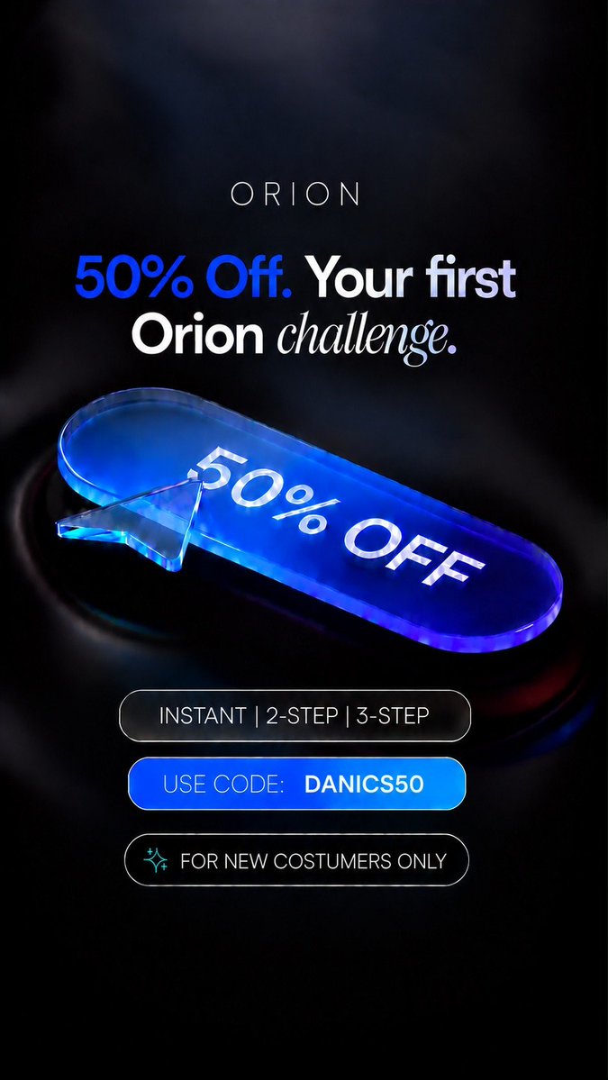 D_wlth's tweet photo. 🚀 PARTNERSHIP ANNOUNCEMENT!

I’m excited to officially partner with @Orionfundedcom 🤝

To celebrate, I’ve got something special coming for the community… 👀

🎁 $50K GIVEAWAY
5 × $10K accounts up for grabs!

And for those who want to get started with Orion Funded:

🔥 50% OFF for new users
🎟️ Code: DANICS50

More giveaway details coming soon
