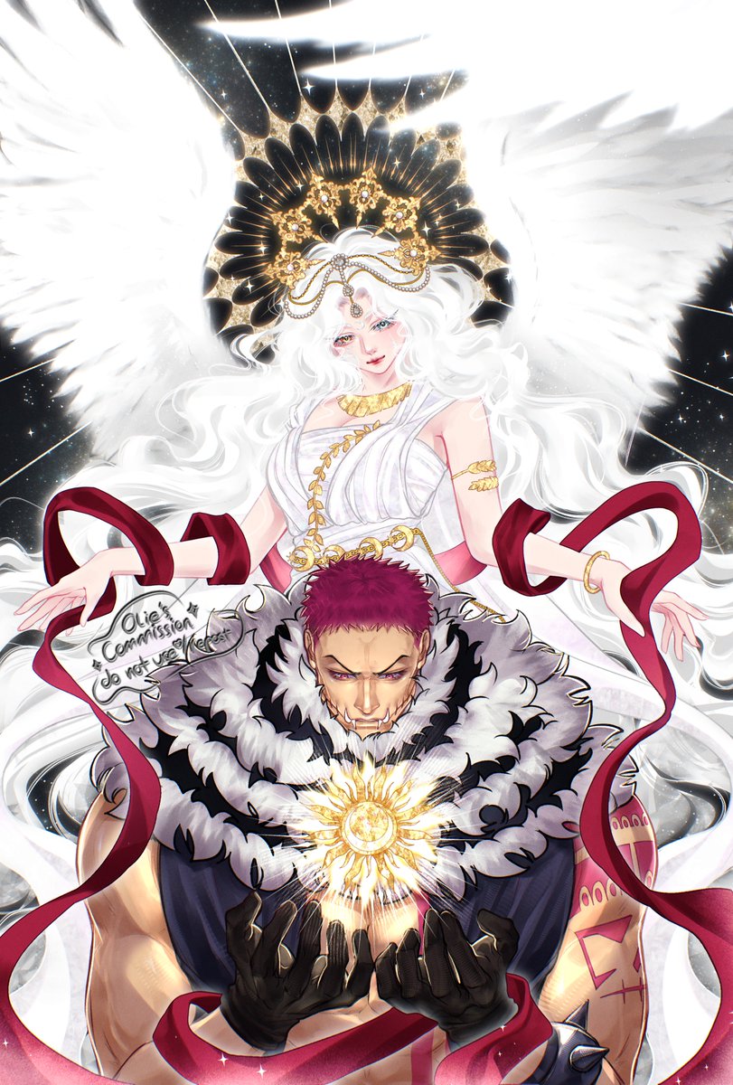 TFPOlie707's tweet photo. "Through the crimson ribbon, finding warmth in the quiet shade✨️..." 
The symbol/artifact Kata's holding will only appear when Olivia's other alternative form appears ☀️🌙
🎨: @/minetriin 💙
#ONEPIECE〜 #charlottekatakuri #katakuri #sonaxcanon https://t.co/wbckRezoz3