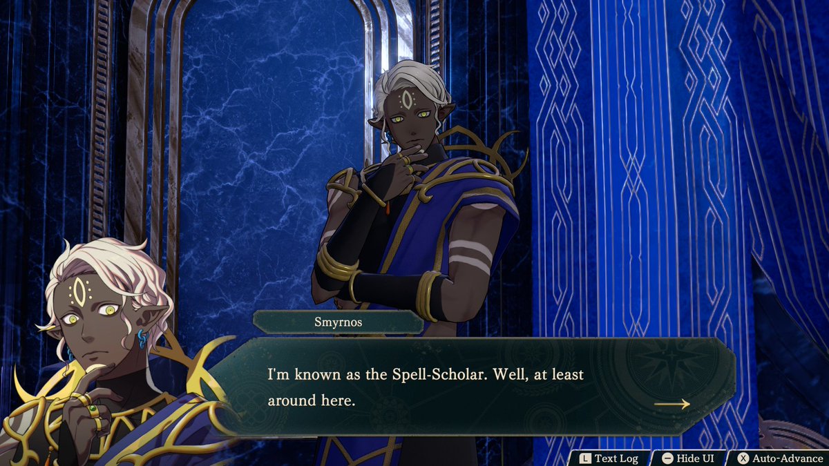 Rainbowdonkee's tweet photo. Smyrnos is giving big Linhardt vibes! I really like him a lot and finally I can start having an audience with him! I'm always a fan of nerds who are mages, plus he likes cats 💙
Now to wait for hopefully Credna and Aurora appearance....
#FEFW #EsmePlaysFEFW https://t.co/nUFGNemnAF
