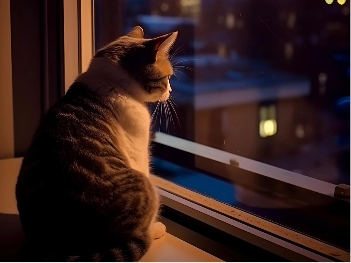 MoisesFarry's tweet photo. A quiet evening with my fluffy cat by the window—purrs turn stress into calm, the best little companion ever https://t.co/fgOLWL4KSq