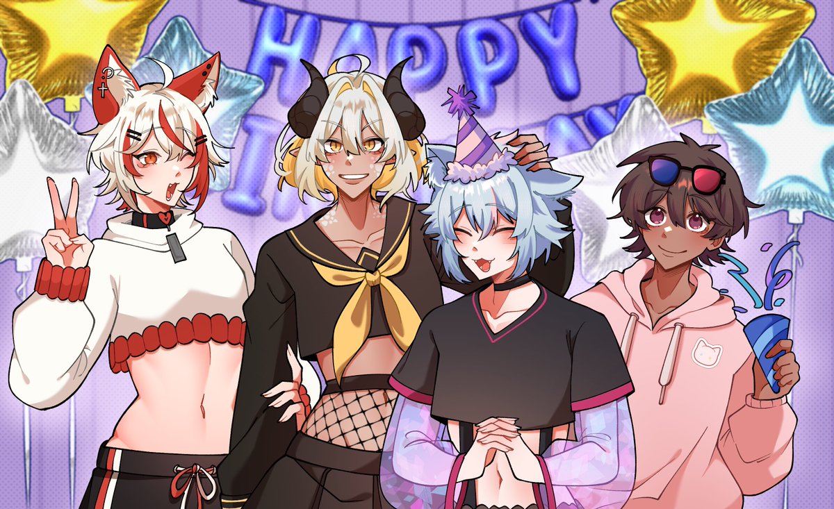 yoshinawavt's tweet photo. Thaaankk youu sooo muchh for the birthday gift !!! 🎁:@FriskSanaX 
🎨:@aericchi  🧡:@RikoVT_  💛:@Nerva300 

can't see the cake ? well~🙃 https://t.co/cQbykFB9wF