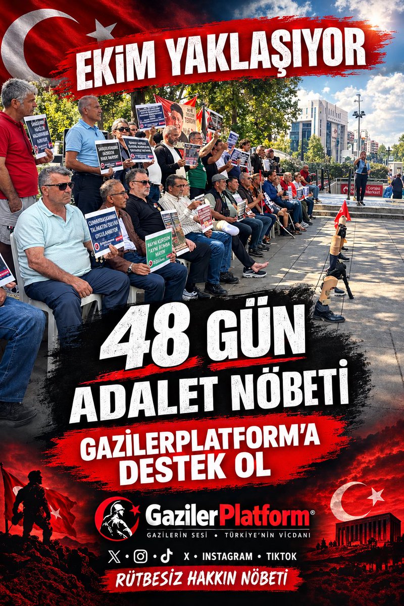 gazilerplatform's tweet photo. Ekim yaklaşıyor! 🇹🇷

48 gün süren Adalet Nöbeti unutulmasın.

    Verilen sözün tekrar hatırlatılması değil, hayata geçirilmesini istiyoruz.” #türkiye 🇹🇷

#GazilerPlatform #GazileriminYanındayım #AdaletNöbeti  #gündem https://t.co/5BMDRhZXRc