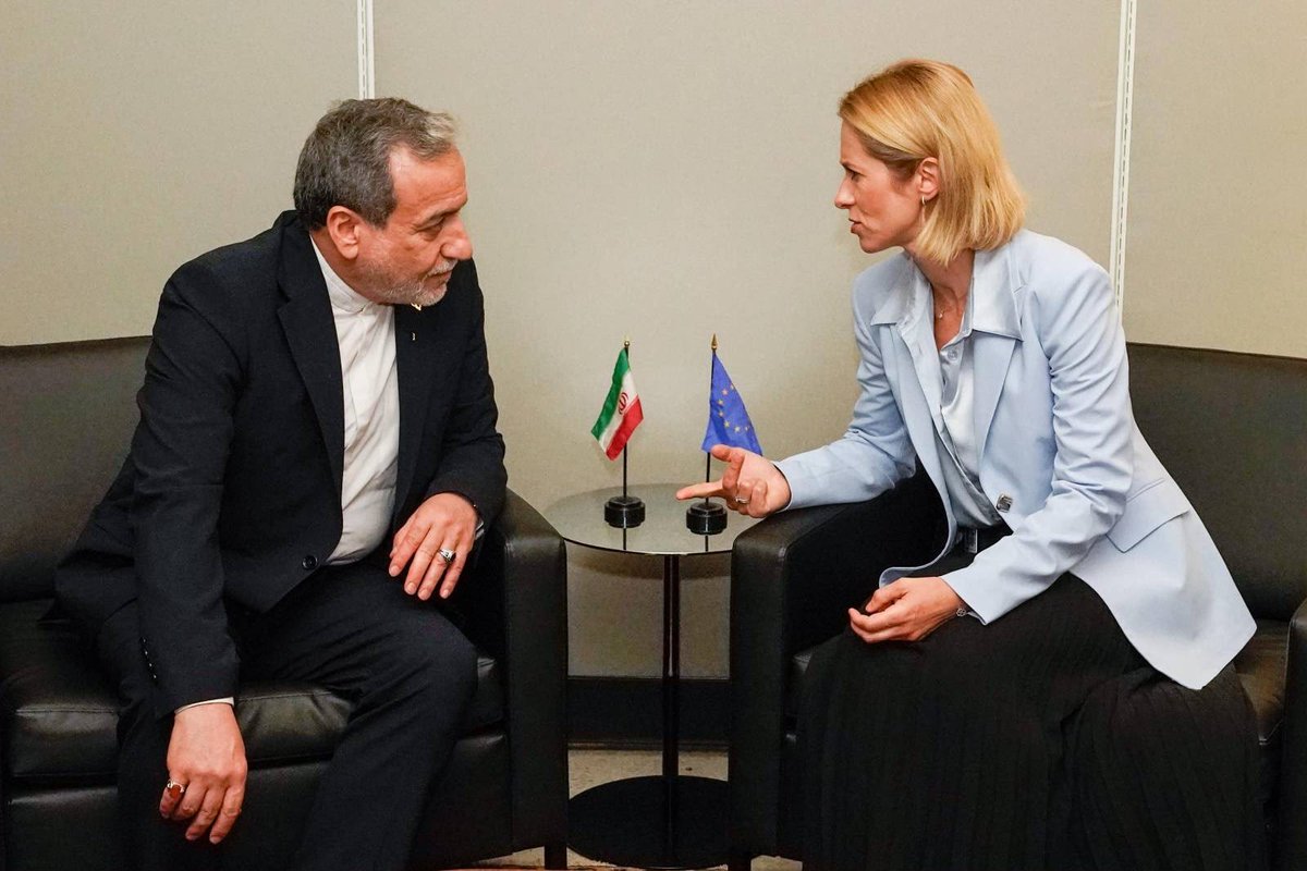 kajakallas's tweet photo. I met with Iranian Foreign Minister Araghchi on the sidelines of the UN General Assembly. 

We addressed diplomatic prospects for ending the US-Iran war and fully re-opening the Strait of Hormuz. There were no tolls or fees for passage before the war, and there should be none after the war.

Navigation must be free and unimpeded, both in the Strait of Hormuz and the Bab al-Mandab Strait. 

I also raised domestic repression inside Iran, including the sharp rise in executions and death sentences.