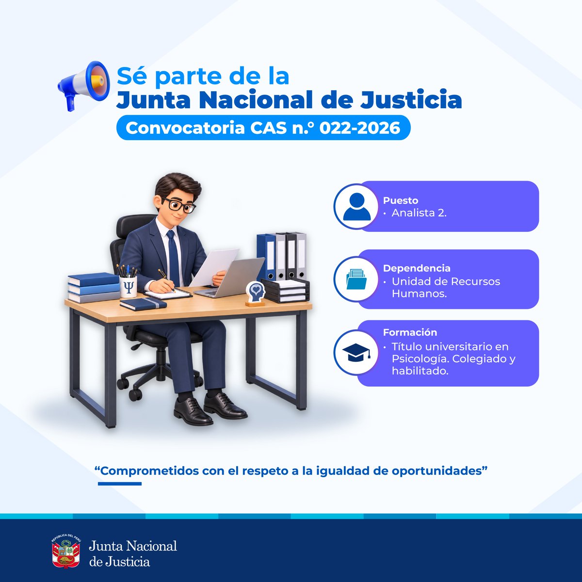 JNJPeru's tweet photo. 💼 𝗧𝗿𝗮𝗯𝗮𝗷𝗮 𝗰𝗼𝗻 𝗻𝗼𝘀𝗼𝘁𝗿𝗼𝘀 📈 Sé parte de la Junta Nacional de Justicia.
📌 Revisa los detalles de la postulación de esta #convocatoria de trabajo aquí: https://t.co/xCH8N3ujwj https://t.co/yMZH7PrVYn