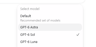 stephenx007's tweet photo. @SledgeDev I think gpt 6 sol is imminent https://t.co/HORjU1aS9V