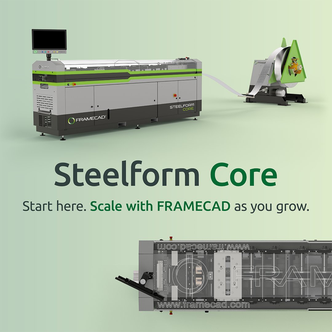 FRAMECAD's tweet photo. 𝗜𝗻𝘁𝗿𝗼𝗱𝘂𝗰𝗶𝗻𝗴 𝗙𝗥𝗔𝗠𝗘𝗖𝗔𝗗 𝗦𝘁𝗲𝗲𝗹𝗳𝗼𝗿𝗺 𝗖𝗼𝗿𝗲

A new entry point into steel framing, built for trusses, wall frames and floor joists up to three levels.
𝗦𝘁𝗮𝗿𝘁 𝗵𝗲𝗿𝗲. 𝗦𝗰𝗮𝗹𝗲 𝗮𝘀 𝘆𝗼𝘂 𝗴𝗿𝗼𝘄
https://t.co/K6pQGfBAeO
#SteelformCore #SteelFraming https://t.co/c9EtcfNMzJ