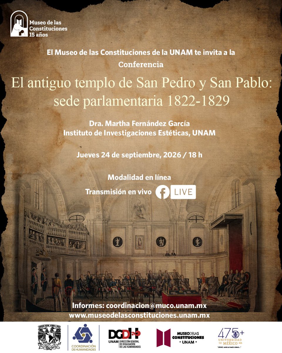 ICOMMx's tweet photo. Actividades sobre la historia del recinto que alberga al MuCo y su importancia.
Museo de las Constituciones
@MConstituciones
Jueves 24 de septiembre 2026
18:00 h.
#MuCo15 https://t.co/AEFbzwKDU7